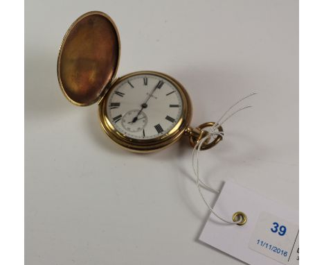 Early 20th century gold-plated hunter crown wound pocket watch by Elgin USA no 12177351  Condition Report Click here for furt