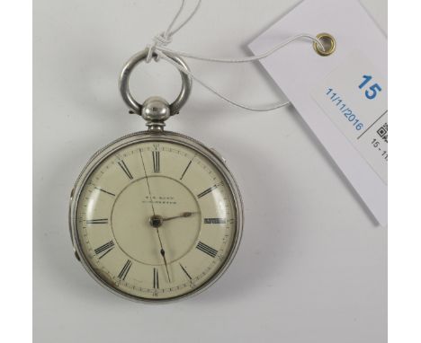 Victorian silver key wound pocket watch by W W Kent Manchester no 31867, case by George Reader Chester 1874/75 Condition Repo