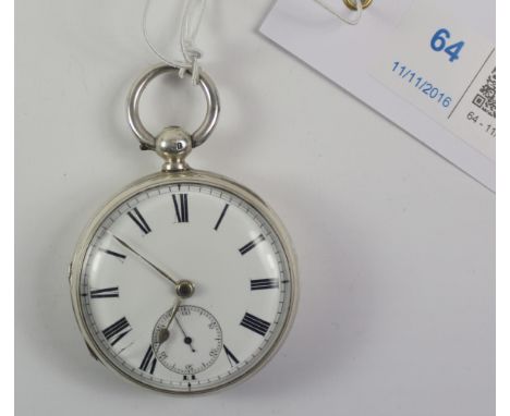 Victorian silver key wound pocket watch by J C Hull 32 Queen St Hull, no 21202 case by James Oliver London 1874  Condition Re