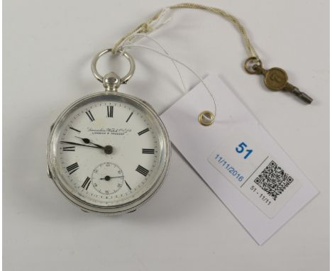 Edwardian silver key wound pocket watch by The Lancashire Watch Co Ltd London & Prescot no 417330 Chester 1901 with key  Cond