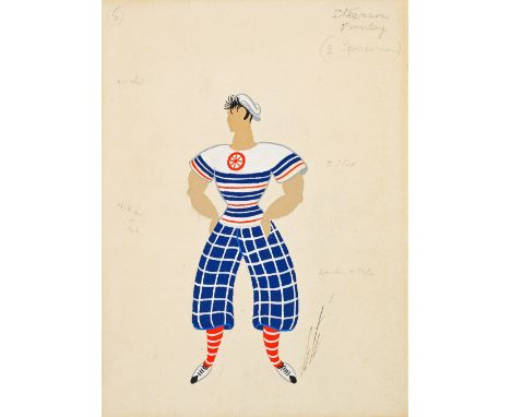 Erté (Romain de Tirtoff) 'Le Sportif'' and 'Le Poete', circa 1950 Gouache on paper, two costume designs. Each: 38.1 x 27.9 cm