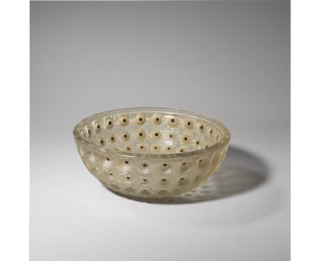 René Lalique'Nemours' bowl, designed 1929Clear glass, frosted and polished, with black enamel and sepia staining.25.5 cm diam