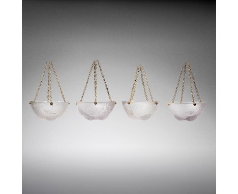 René LaliqueSet of four 'Dahlia' ceiling lights, designed 1921Clear glass, frosted and polished, with chains for suspension.E