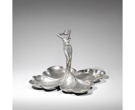 WMF (Württembergische Metallwarenfabrik)Figural bonbon dish, model no.169/4, circa 1900Polished metal, cast with the central 