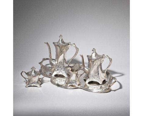 WMF (Württembergische Metallwarenfabrik)Coffee and tea set with tray, model no.358, circa 1900Silver-plated metal, comprising