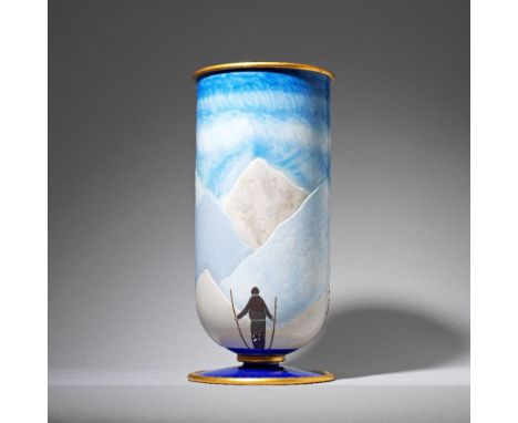 Manufacture National de Sevres: Decorated by Auguste Berlin after Simon Lissim Large Art Deco 'Les Skis' vase, 1937 Glazed, p