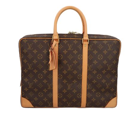 LOUIS VUITTON Aktentasche "PORTE DOCUMENTS". Koll. 2001. Monogram Canvas Serie mit naturbelassenem Leder und Hardware in Gold