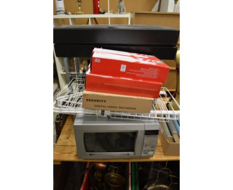 Various lighting, shoe rack, microwave oven etc.