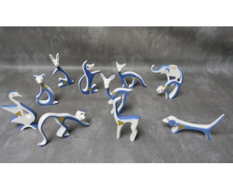 A COLLECTION OF ROYAL DUX BOHEMIA MODERNIST STYLE CERAMIC ANIMAL FIGURES, examples include giraffe, monkey, elephant, cat and