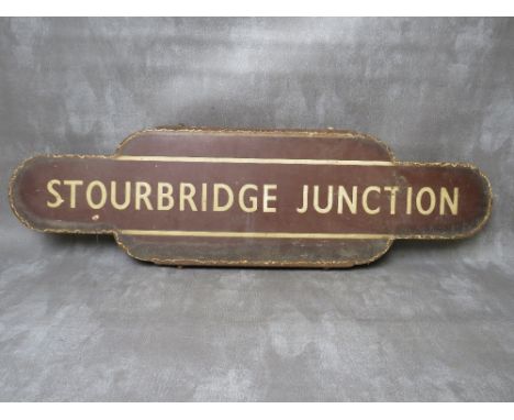 A TOTEM BR(W) HF STOURBRIDGE JUNCTION ENAMEL SIGN, from the former Great Western railway station between Kidderminster and Du