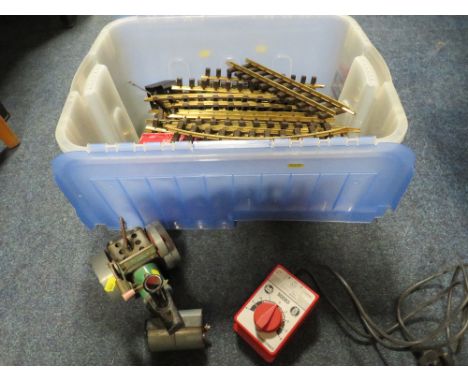 A BOX OF LEHMANN G GAUGE TRACK, STRAIGHTS AND BENDS, together with a Mamod engine and 50083 transformer&nbsp;