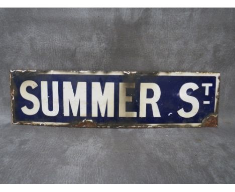 A VINTAGE RECTANGUAR ENAMEL SIGN 'SUMMER STREET', 13 x 48.5 cm