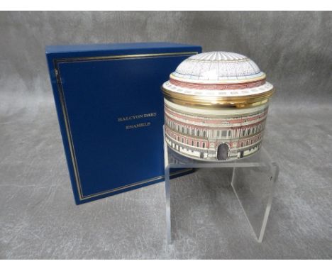 A BOXED HALCYON DAYS ENAMEL 'THE ROYAL ALBERT HALL' MUSIC BOX, 'The English may not like music but they absolutely love the n