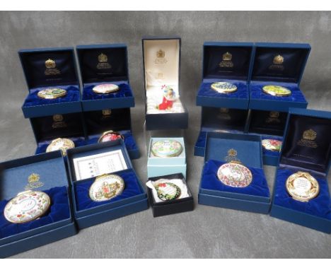 A COLLECTION OF FIFTEEN BOXED HALCYON DAYS ENAMEL PILL BOXES, to include twelve dated / year to remember examples comprising 