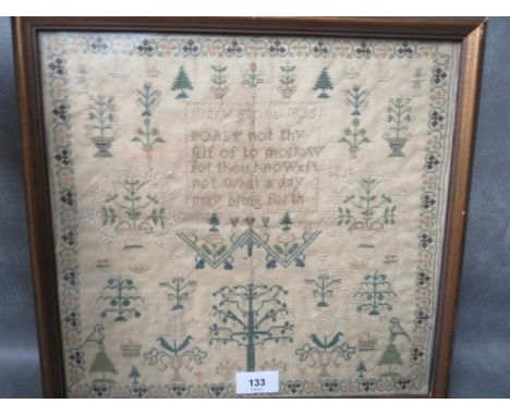 A GEORGIAN SAMPLER 'MARY STONE 1835', framed and glazed, 30 x 33 cm