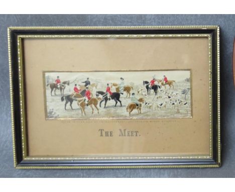 A 19TH CENTURY STEVENGRAPH 'THE MEET', framed and glazed, 4.5 x 14.5 cm