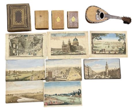 Eight 18th and 19th century French hand coloured prints including Blenheim, Rome, Chiswick by the River, Fleet Street, St Pau
