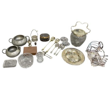 Various items of collectables including a German style trinket box, with classical folklaw figure panels, height 5cm, length 