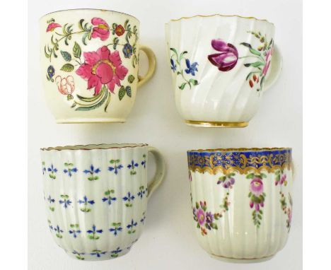 Four late 18th/early 19th century porcelain coffee cans comprising an example with the Worcester 'Cornflower Sprigs' pattern,