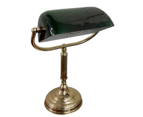 A modern Art Deco style tabletop reading lamp, with green glass shade, height 40cm.