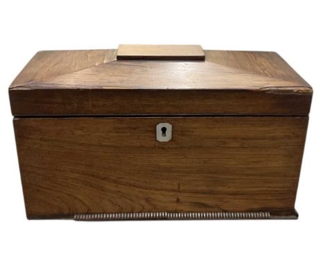 A late 19th century rosewood sarcophagus form tea caddy, lacking glass and interior bowls, 31 x 15cm.