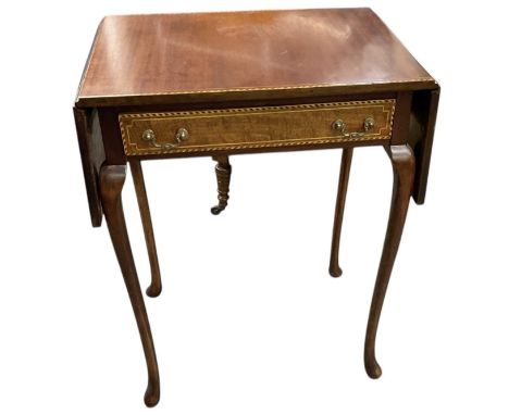A 19th century mahogany and crossbanded single drawer drop-leaf sofa table of small proportions, top 58 x 41cm.