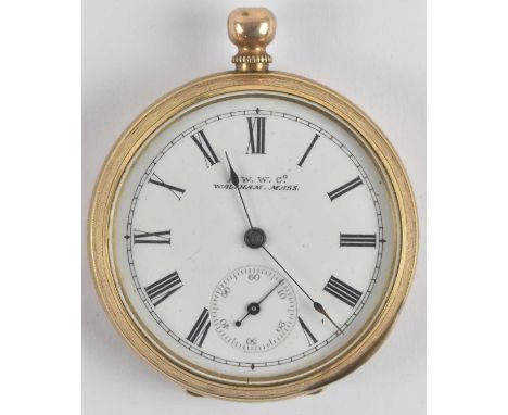 A gold cased Waltham Mass open face pocket watch of small size, the dial set with Roman numerals, outer minute track and smal