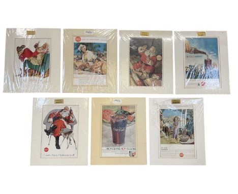 COCA-COLA INTEREST; a set of seven vintage Coca-Cola advertising cuttings from newspapers and magazines, all approx 20 x 16.5