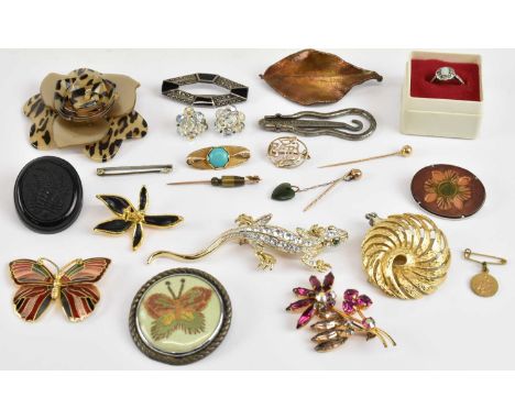 Various items of jewellery including a 9ct gold brooch with turquoise centre, length 3.2cm, approx 3.9g, a 9ct gold open 'Bab
