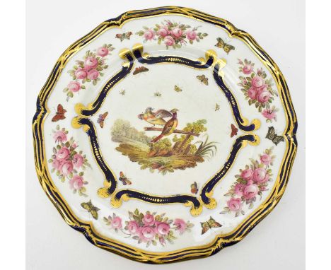 CHAMBERLAIN WORCESTER; an early 19th century porcelain plate, decorated to the centre with exotic birds on fence, within gilt