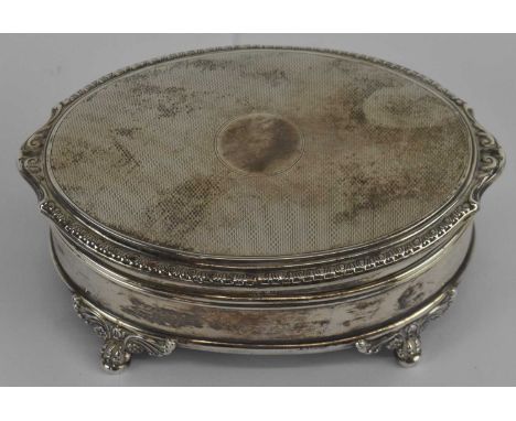 MAPPIN &amp; WEBB LTD; an Elizabeth II hallmarked silver oval trinket box, with hinged lid, Birmingham 1952, with Coronation 