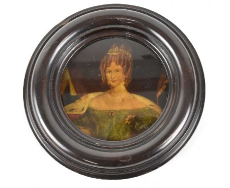 A 19th century portrait miniature painted on glass, the figure being Queen Adelaide (1792-1849), the eldest daughter of the D