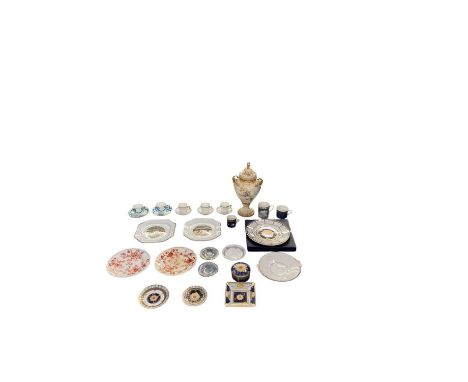 A quantity of 19th century and later porcelain, including Royal Bonn blush ivory twin handled lidded urn, height 39cm, a set 