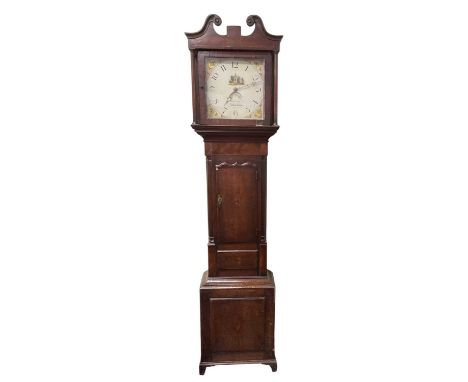 JOHN WILSON OF NUNEATON; a 19th century oak and inlaid longcase clock, the white painted dial set with Arabic numerals and su
