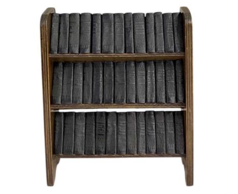 THE WORKS OF WILLIAM SHAKESPEARE; forty miniature leather bound volumes, in miniature oak book trough, circa 1920s, height 22