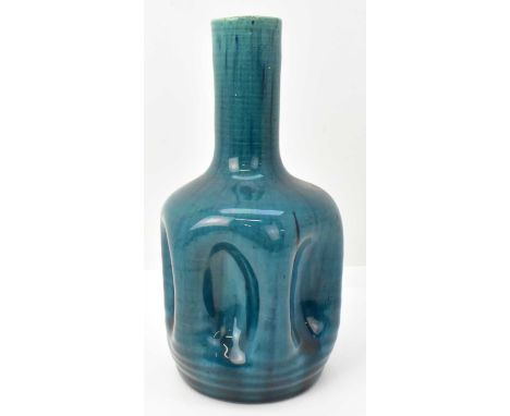 CHRISTOPHER DRESSER FOR LINTHORPE POTTERY; a late 19th century bottle vase, with five elongated vertical dimples to the body,