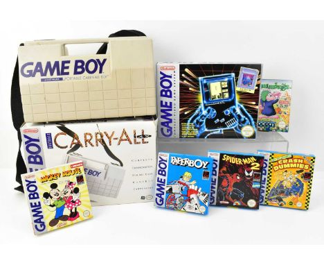 NINTENDO; a vintage boxed Game Boy Compact Video Game System, in original box with cables, a Game Boy Carry-All plastic case,