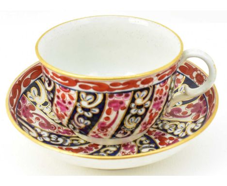 WORCESTER; an 18th century 'Queen Charlotte' pattern large breakfast cup and matching saucer, height of breakfast cup 7cm, di