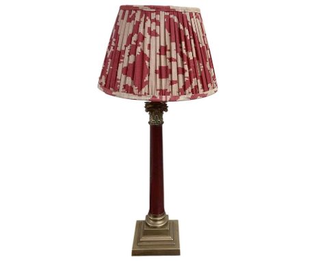 A late 19th/early 20th century gilt metal mounted rouge marble Corinthian column table lamp, height to top of fitment 58cm, h