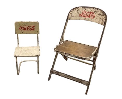 COCA-COLA INTEREST; a vintage 1950s Pepsi Cola folding advertising chair and a smaller painted advertising Coca-Cola chair (2