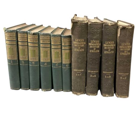 Four volumes of Lewis's 'Topographical Dictionary of England' including A-C, D-K, L-R and S-Z, all seventh edition, and six v