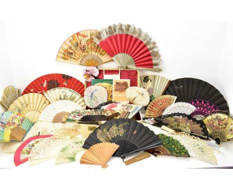 A large quantity of modern, vintage and antique hand fans, including examples with bone and wooden sticks, some with painted 
