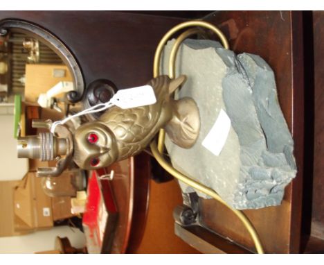Copper owl lamp on a rock base 