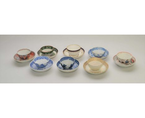 An interesting collection of sixteen English tea bowls and saucers late 18th/early 19th century including Staffordshire pearl