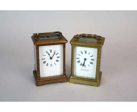 A small French brass carriage clock, the white enamelled dial with black Roman numerals, marked Wm. Bruford &amp; Son, Eastbo