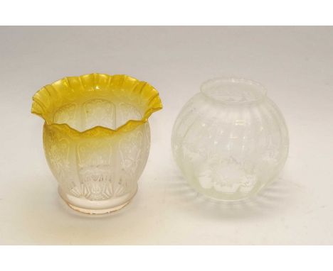 A uranium yellow tinted etched glass lamp shade and one other (2)
