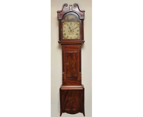 A 19th century mahogany longcase clock, the 13" painted dial signed Skarratt, Worcester with automaton arch, painted spandrel