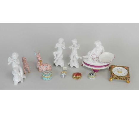 A collection of ceramics late 19th and 20th century including three Halycon and Staffordshire enamel pillboxes, one further o