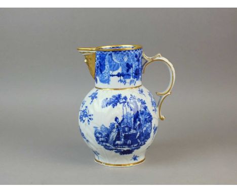A collection of Coalport and other early 19th century porcelain including a mask head jug transfer-printed in underglaze blue