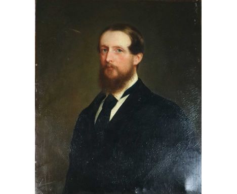 19th Century half length portrait of Hugh Robert Hughes the younger of Kinmel Hall (b.1827), oil on canvas, signed lower left